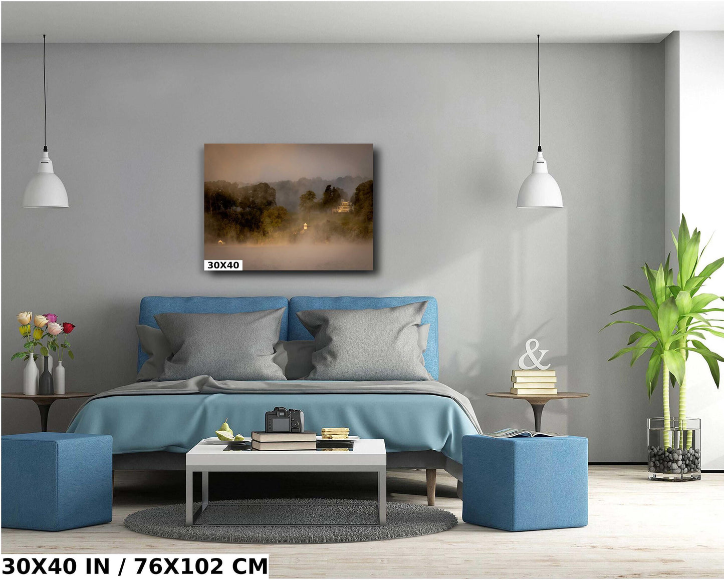 Hudson River Sunrise Print - Foggy Morning Art on Ready to Hang Canvas
