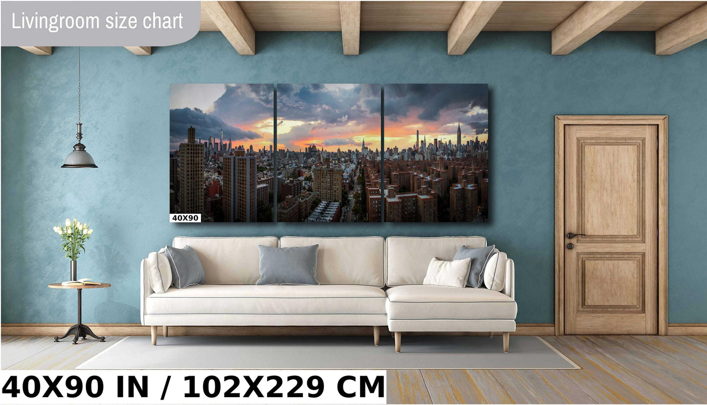 NYC Skyline Print – Manhattan Sunset Art | Panoramic Wall Decor Metal Poster