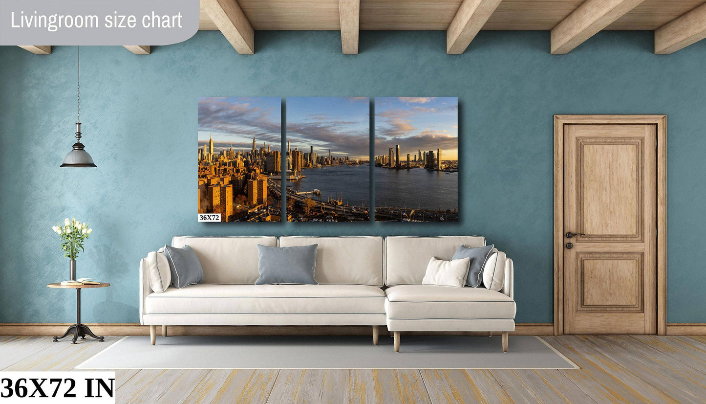 Manhattan Skyline Metal Print – NYC Panoramic Photo on Glossy Paper | Urban Cityscape Decor