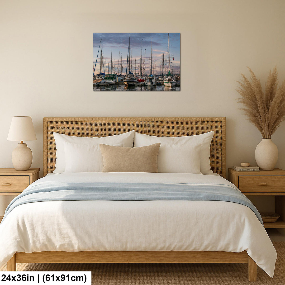 Marina Photo Print, Crowded Sunset Sailboat Harbor, Glossy Paper.