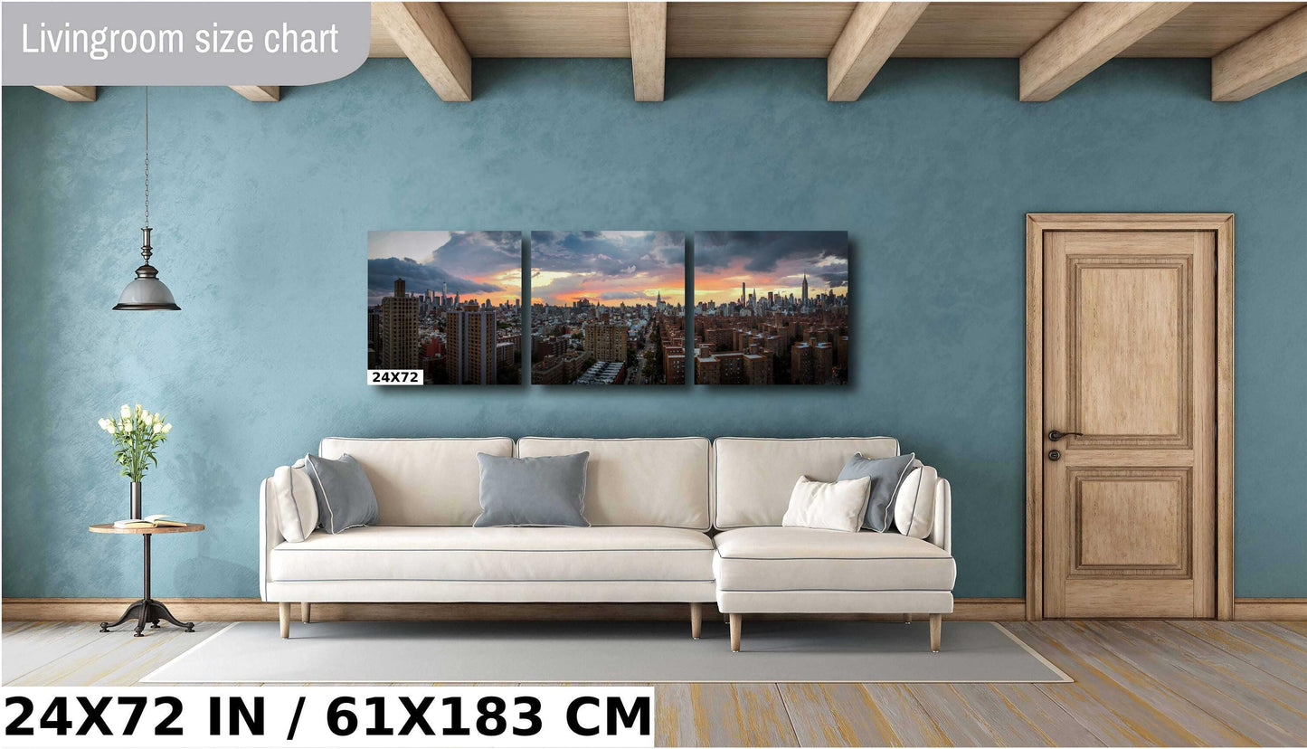 NYC Skyline Print – Manhattan Sunset Art | Panoramic Wall Decor Metal Poster