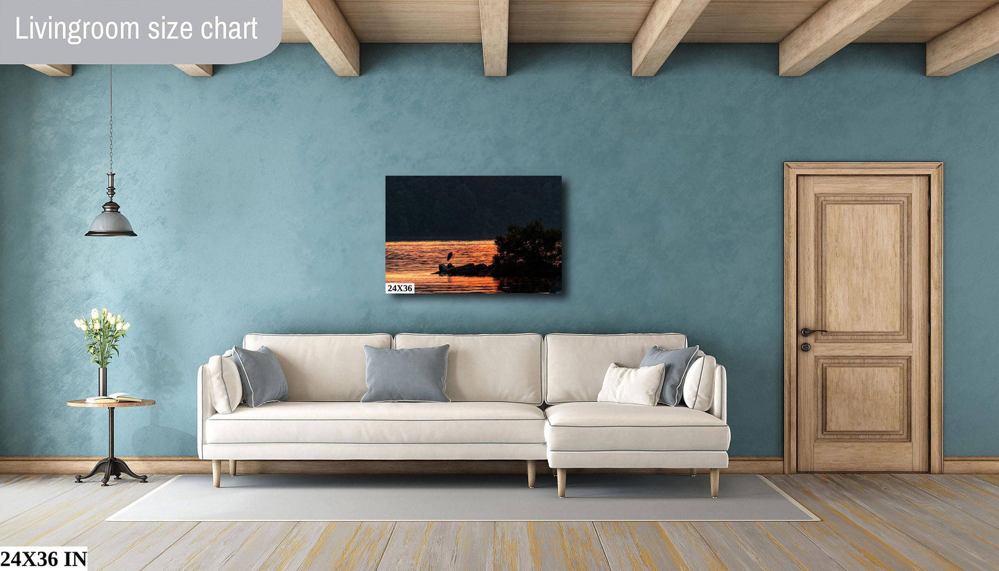 Blue Heron Canvas Print - Vibrant Wildlife Wall Art | Hudson River Art Sunset