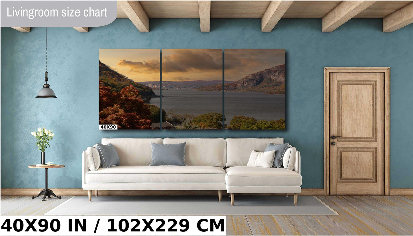 Hudson River Sunset Print - Vibrant Color Canvas Wall Art | West Point View