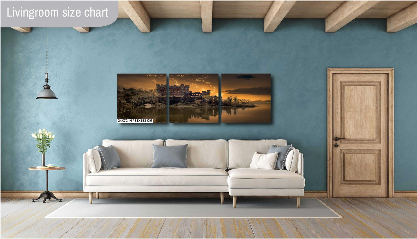 Bannerman's Castle Wall Art - Dramatic Lightning Photography on Canvas Print
