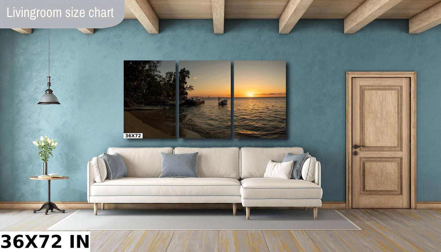 Roatan Island Wall Art – Vibrant Sunset Canvas | Tropical Beach Print Decor