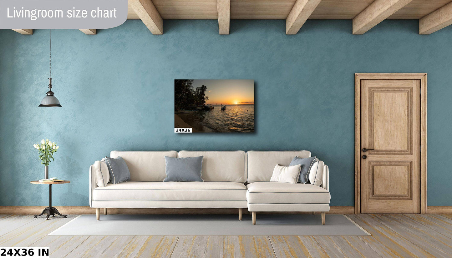 Roatan Island Wall Art – Vibrant Sunset Canvas | Tropical Beach Print Decor