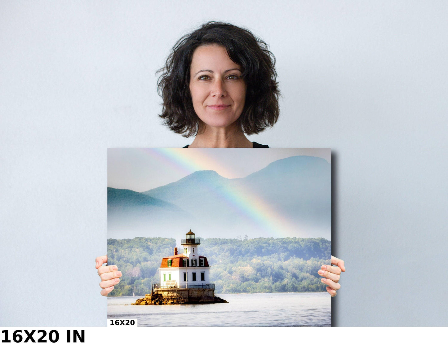 Esopus Lighthouse Canvas Print – Ready to Hang Nautical Wall Decor with Rainbow Light Scene