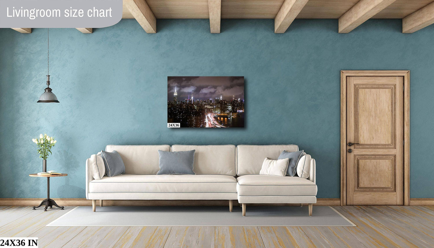 NYC Skyline Metal Print - Lower East Side Urban Wall Decor With Vibrant Night Photography