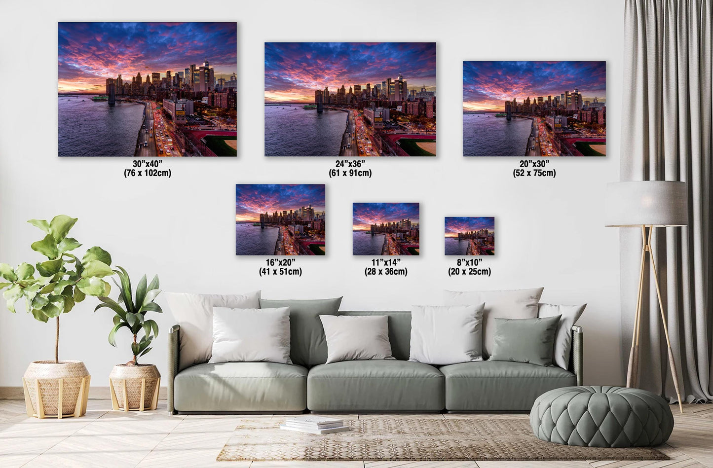 NYC Skyline Metal Print – Manhattan Bridge Art | Sunset Skyline Canvas Wall Decor