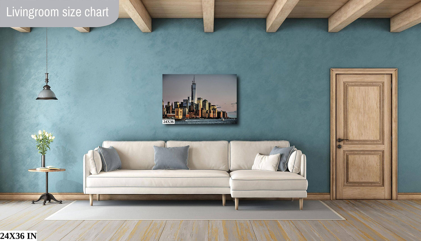 NYC Skyline Metal Print – Lower Manhattan Art | Sunset River Scene Wall Decor