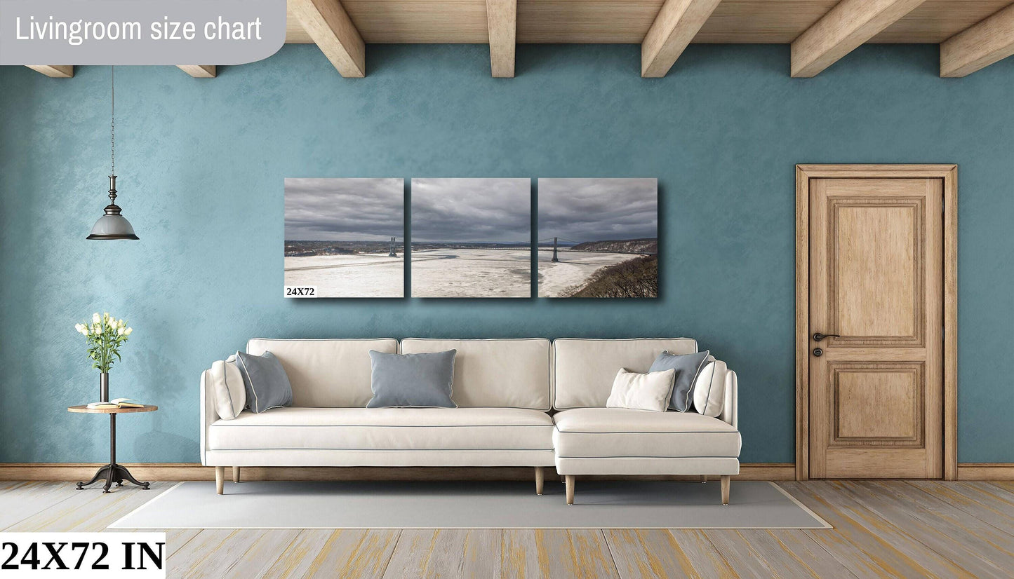 Hudson River Wall Art – Poughkeepsie Bridge Winter Storm Photo on Canvas