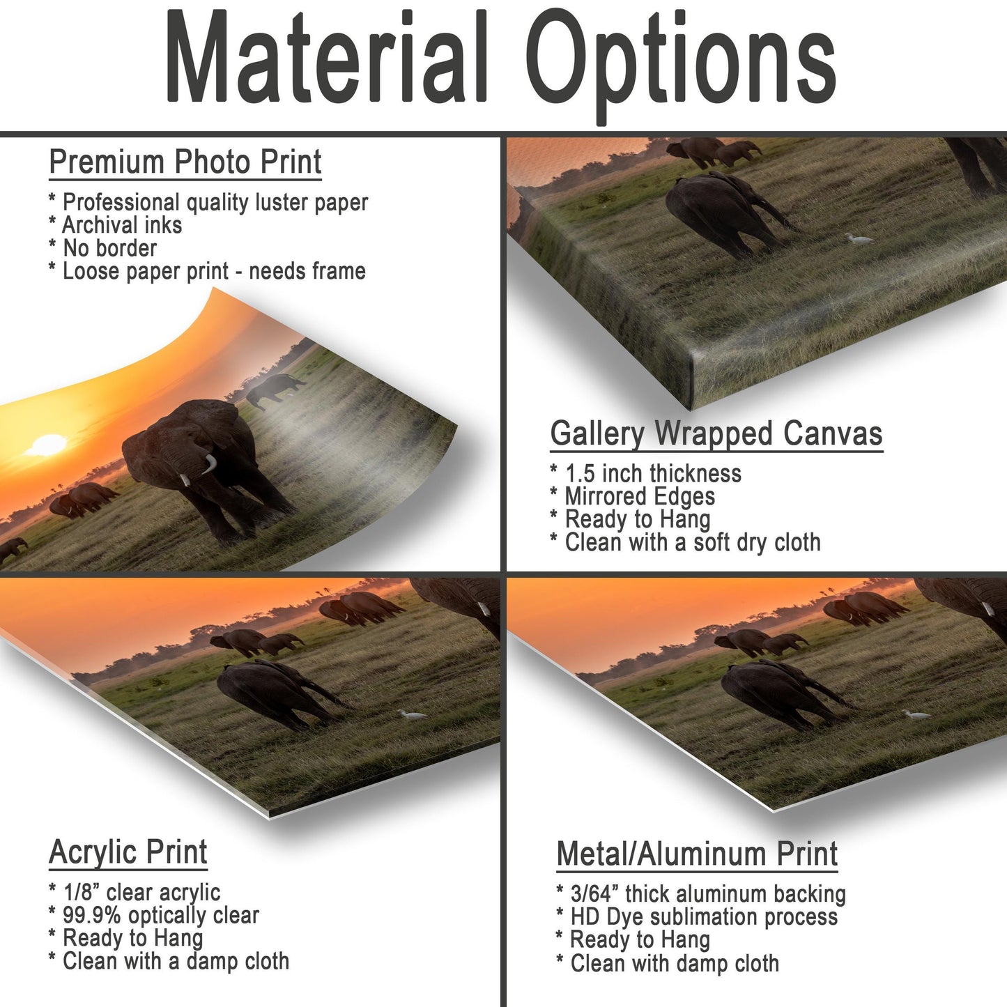 African Sunset Elephant Print – Kenya Safari Wall Art Canvas with Wildlife Silhouette