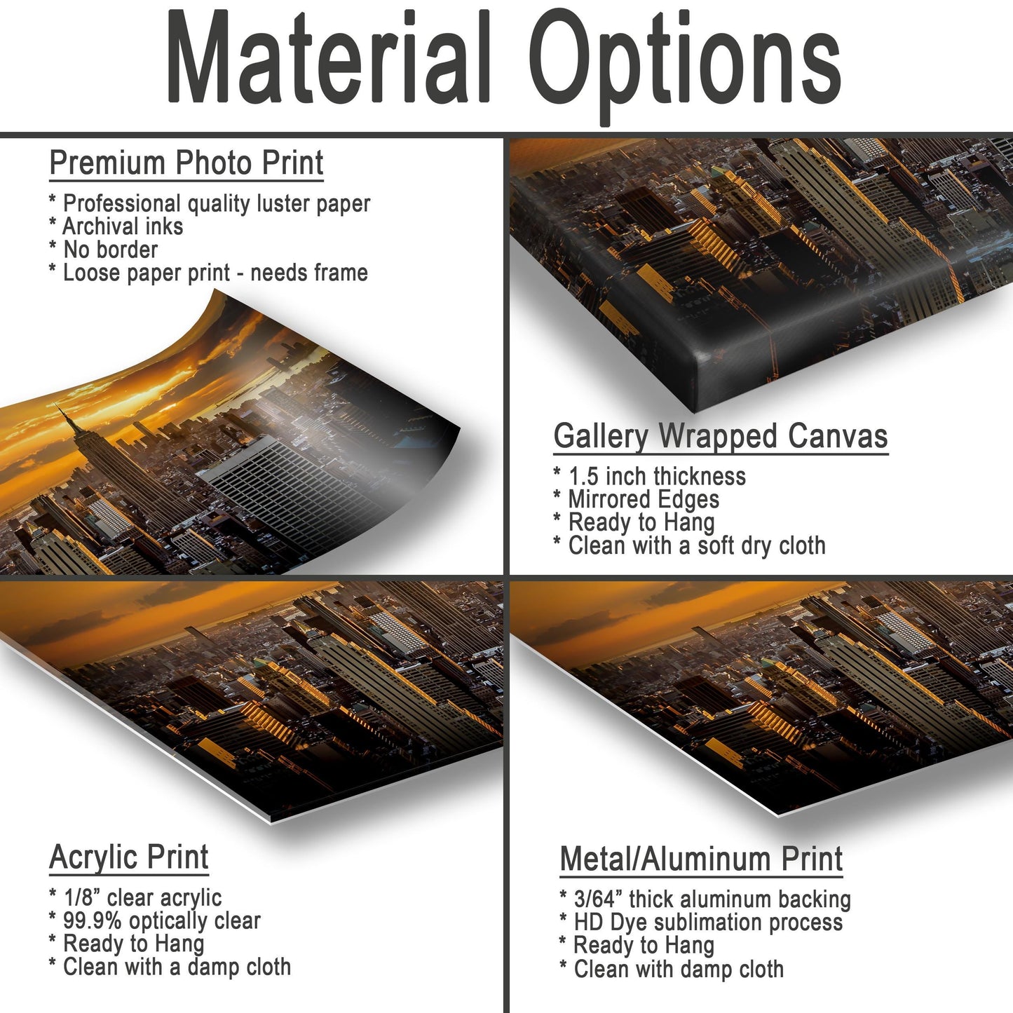NYC Skyline Print - Top of the Rock Sunset Metal or Canvas Wall Art