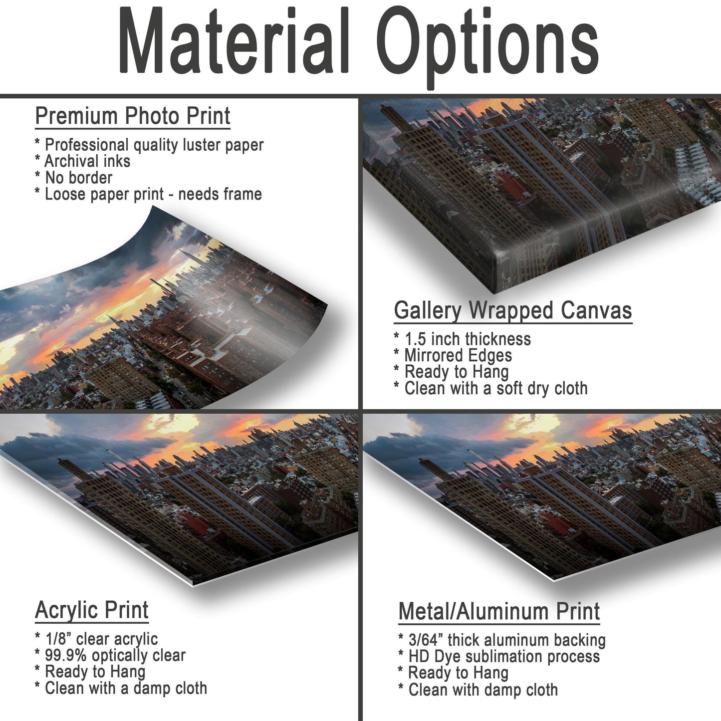 NYC Skyline Print – Manhattan Sunset Art | Panoramic Wall Decor Metal Poster