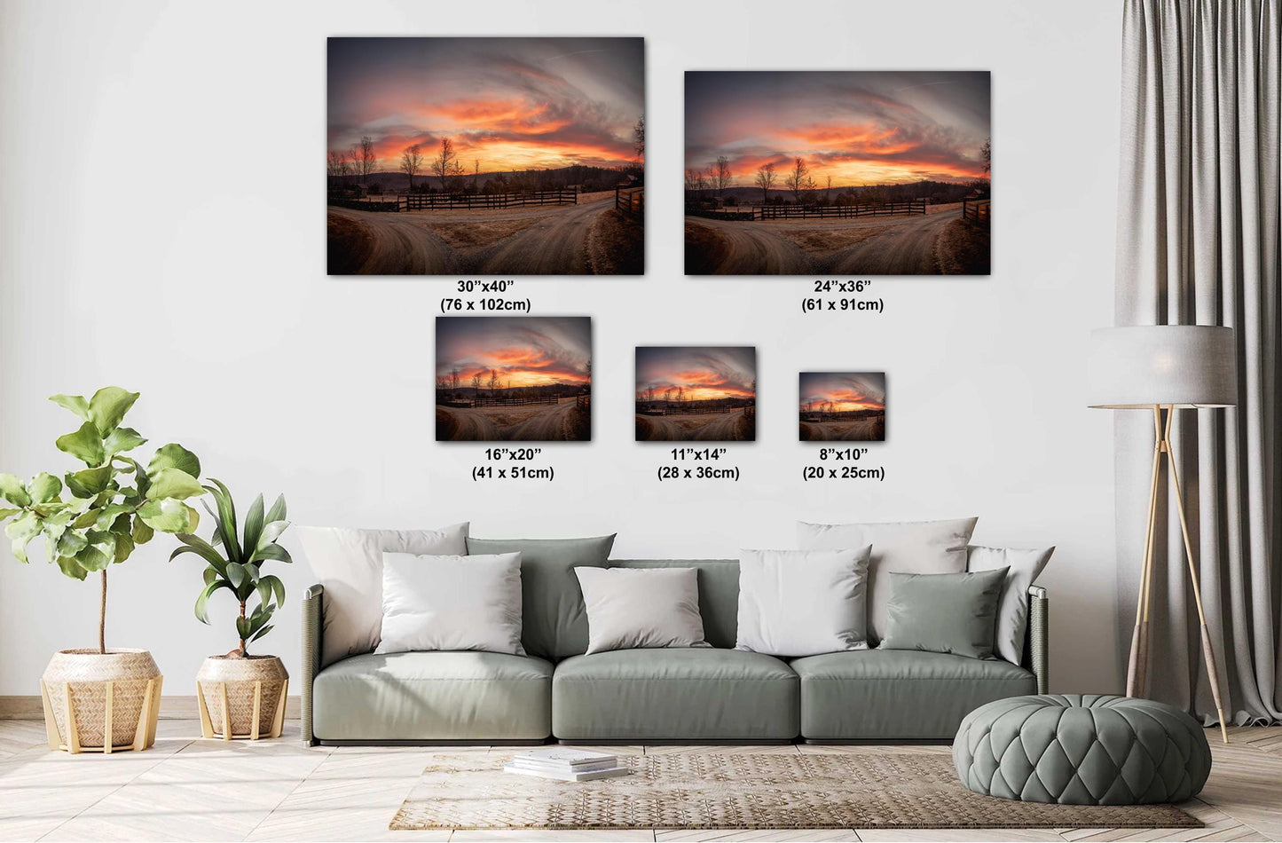 Rustic Farm Sunrise Art - Golden Morning Light Over Fields | Canvas Wall Artwork