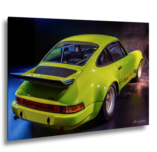 Porsche 911 Poster, Lime Green Carrera RS Print, Ducktail Photo