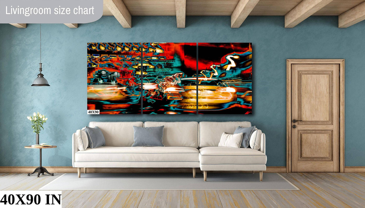NYC Street Photography Print – Psychedelic Tesla Night Photo Art on 14th Street NYC