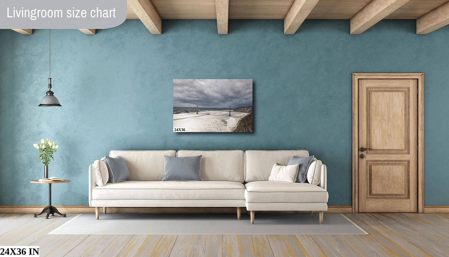 Hudson River Wall Art – Poughkeepsie Bridge Winter Storm Photo on Canvas
