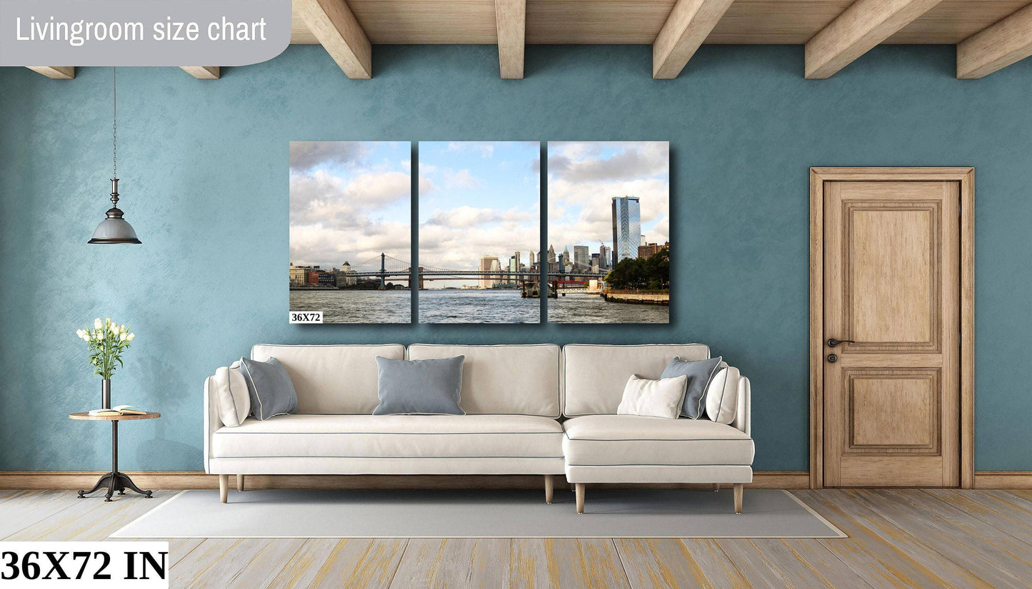Manhattan Skyline Print - Brooklyn Bridge Art | Vibrant Wall Art Canvas