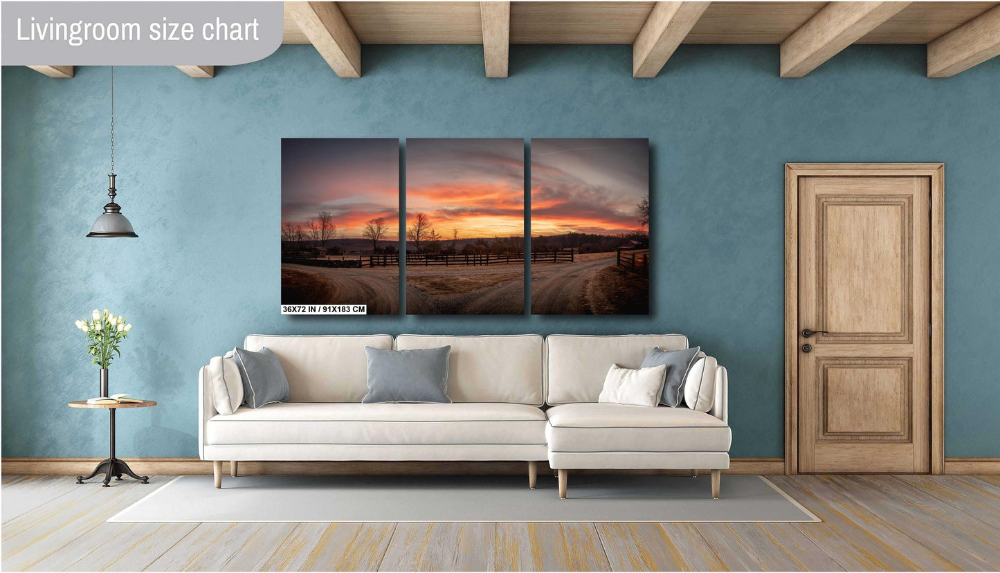 Rustic Farm Sunrise Art - Golden Morning Light Over Fields | Canvas Wall Artwork