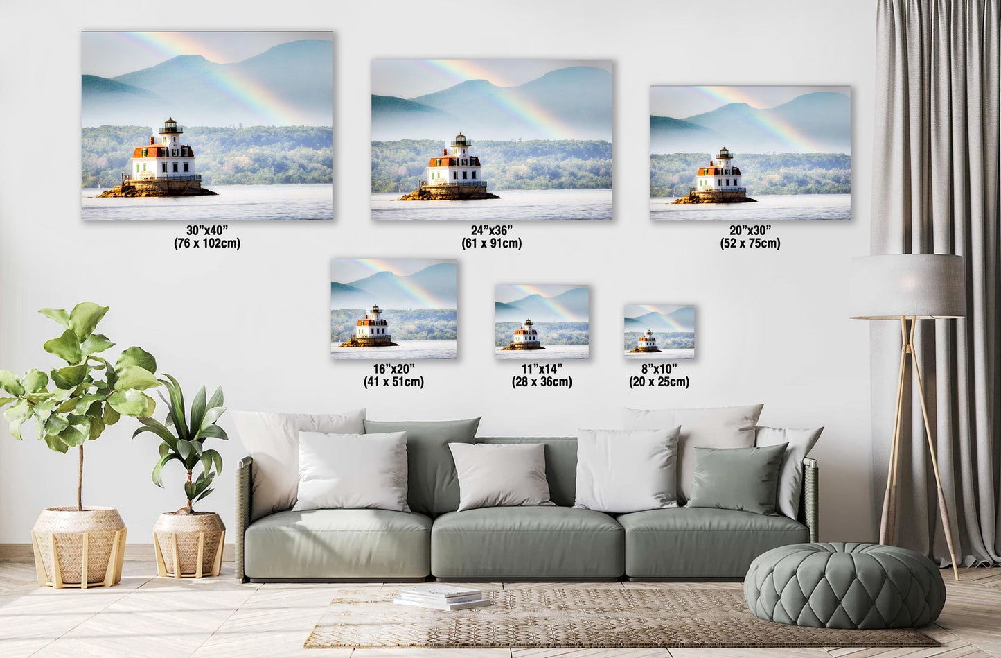 Esopus Lighthouse Canvas Print – Ready to Hang Nautical Wall Decor with Rainbow Light Scene