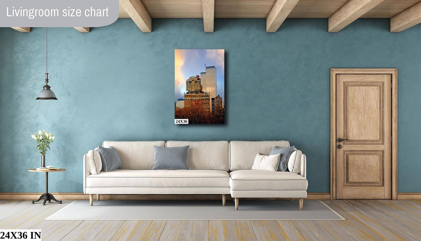 Vintage World Trade Center Print – Manhattan Skyline Art | 9 11 Memorial Gift