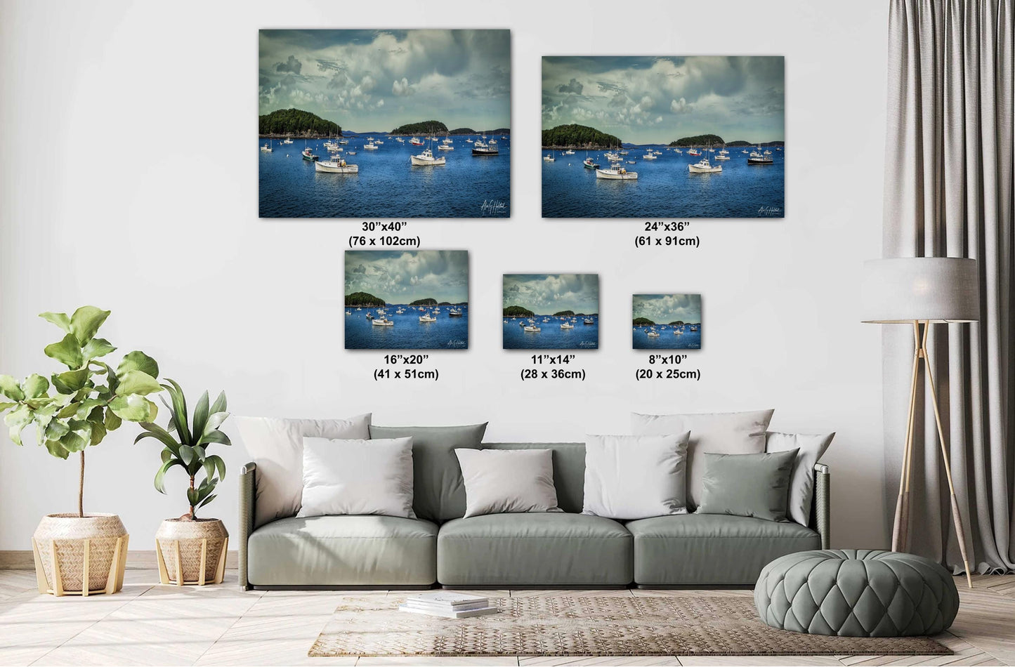 Bar Harbor Lobster Boats Coastal Landscape Print - New England Seascape Art