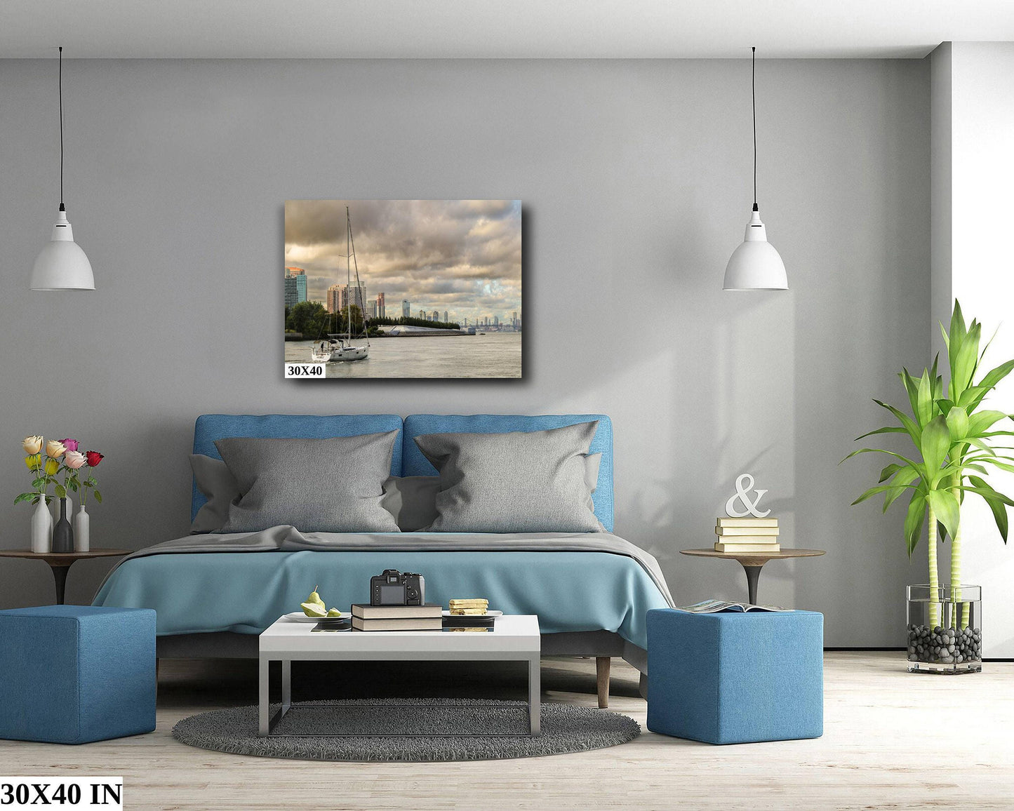 East River Sailboat Print – NYC Skyline Art With Williamsburg Bridge Decor