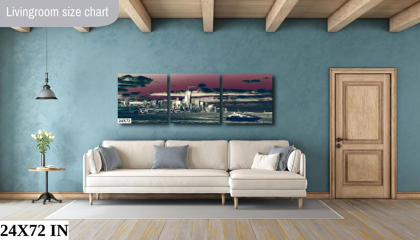 NYC Skyline Print - Lower Manhattan Sunset Cityscape | Battery Park Wall Art