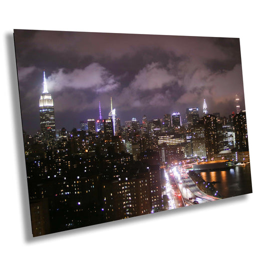 NYC Skyline Metal Print - Lower East Side Urban Wall Decor With Vibrant Night Photography