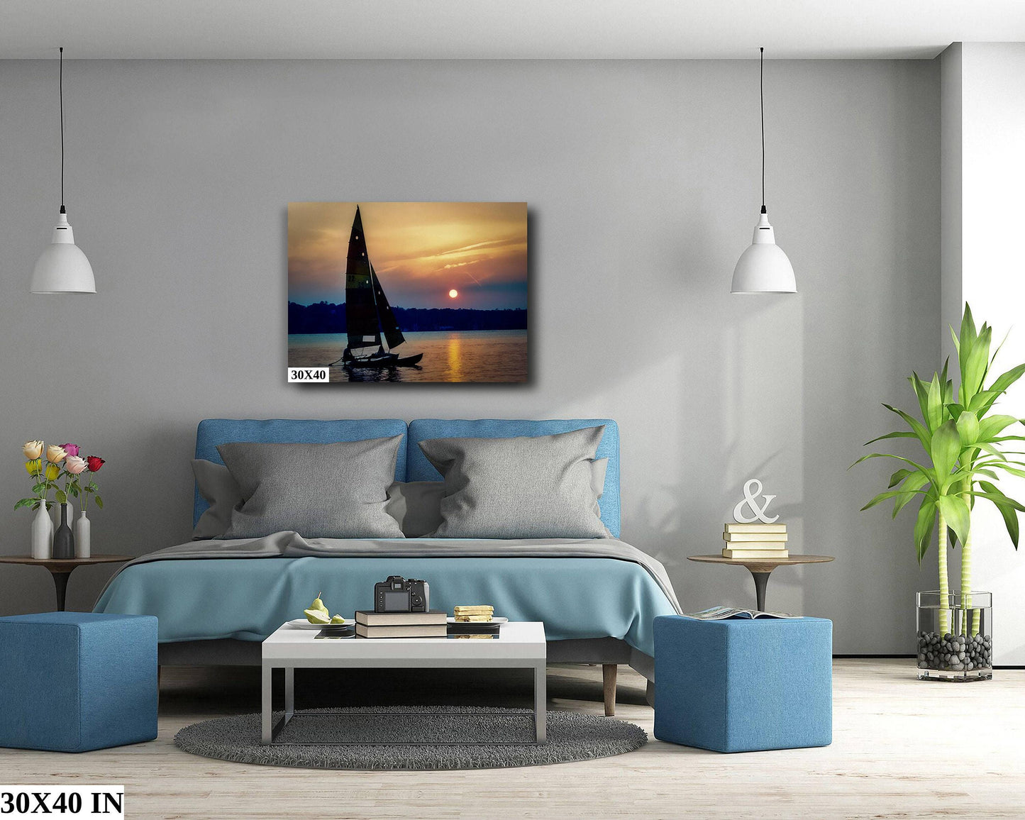 Orange Lake Sunset Canvas - Ready to Hang Canvas Wall Art | Newburgh NY Lake Decor