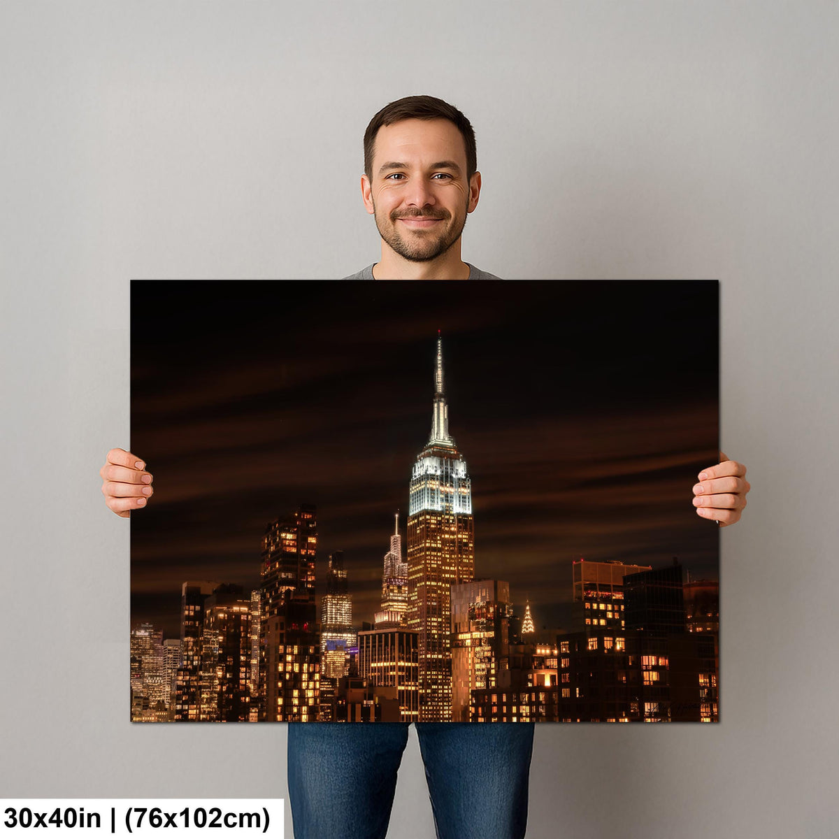 Manhattan Night Scene, Moody Night Skyline Photo Print, Glossy Paper