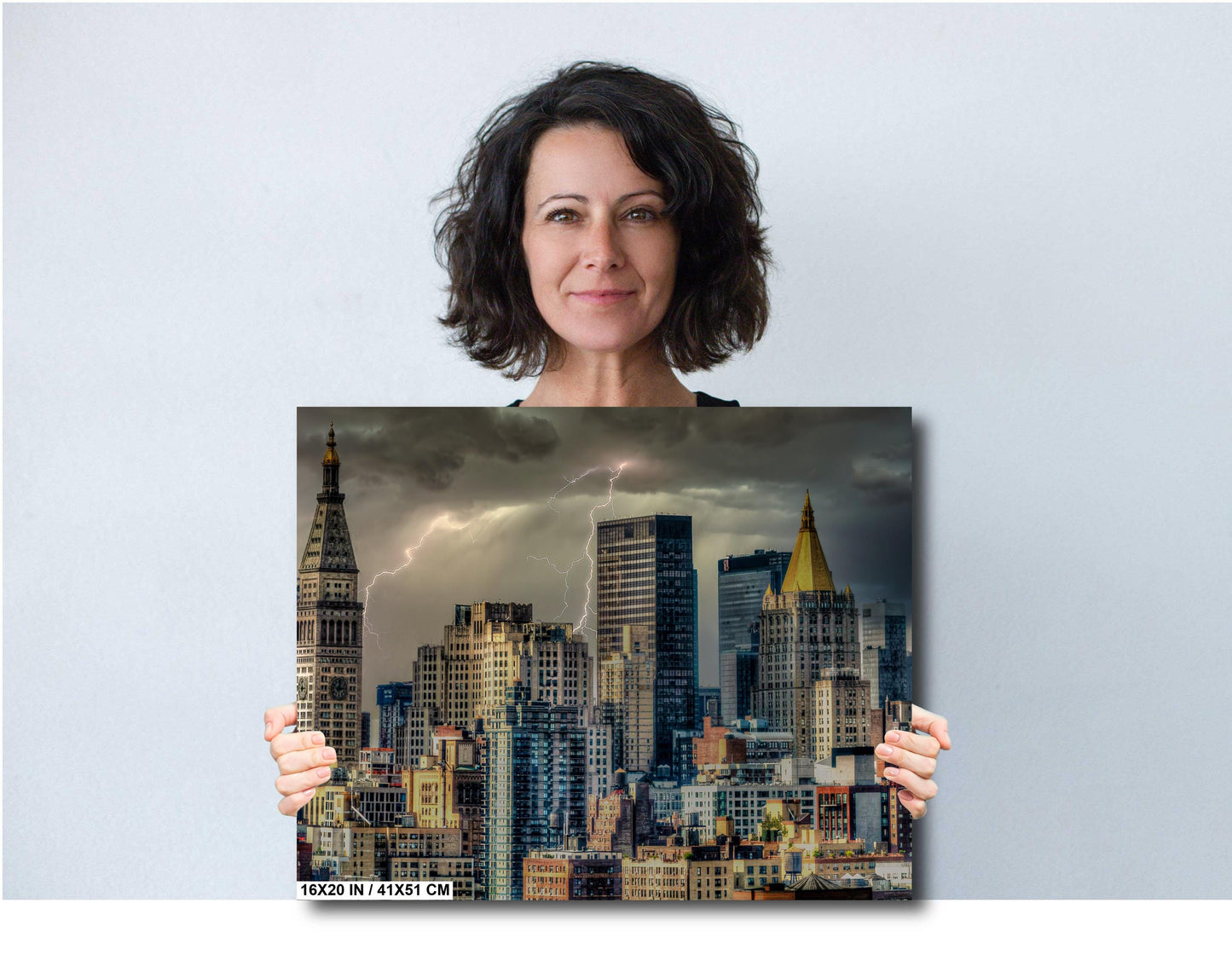 Manhattan Lightning Print – New York Skyline Art | Stormy Weather Photo Canvas