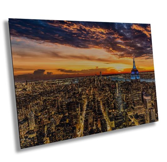 NYC Sunset Metal Print - Vivid Color Photography | Manhattan Skyline Decor
