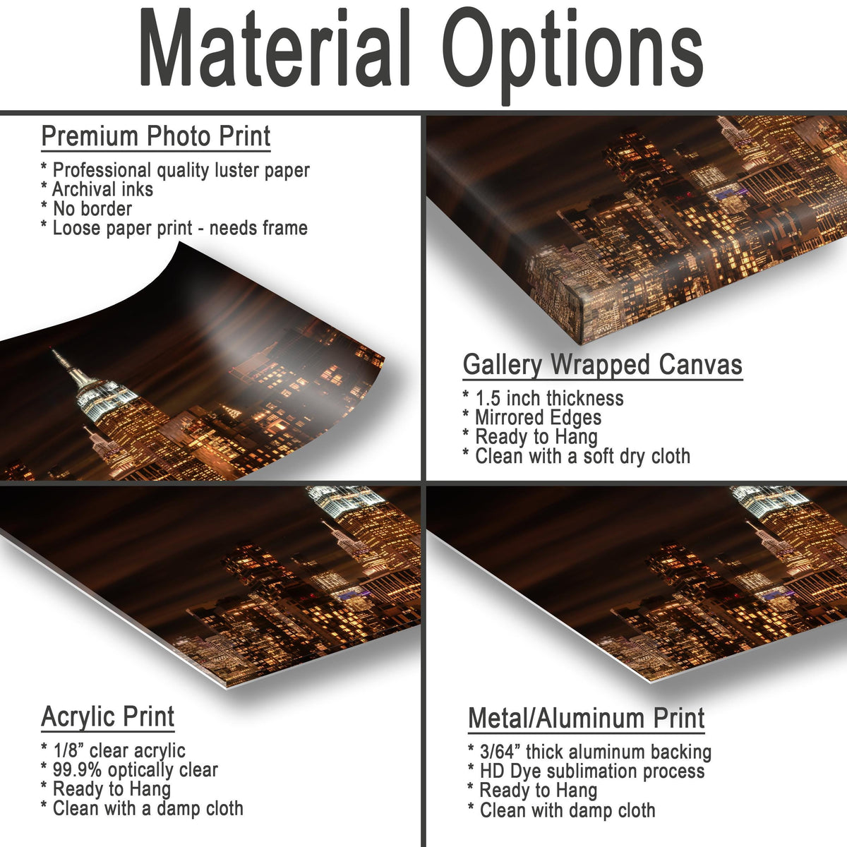 Manhattan Night Scene, Moody Night Skyline Photo Print, Glossy Paper