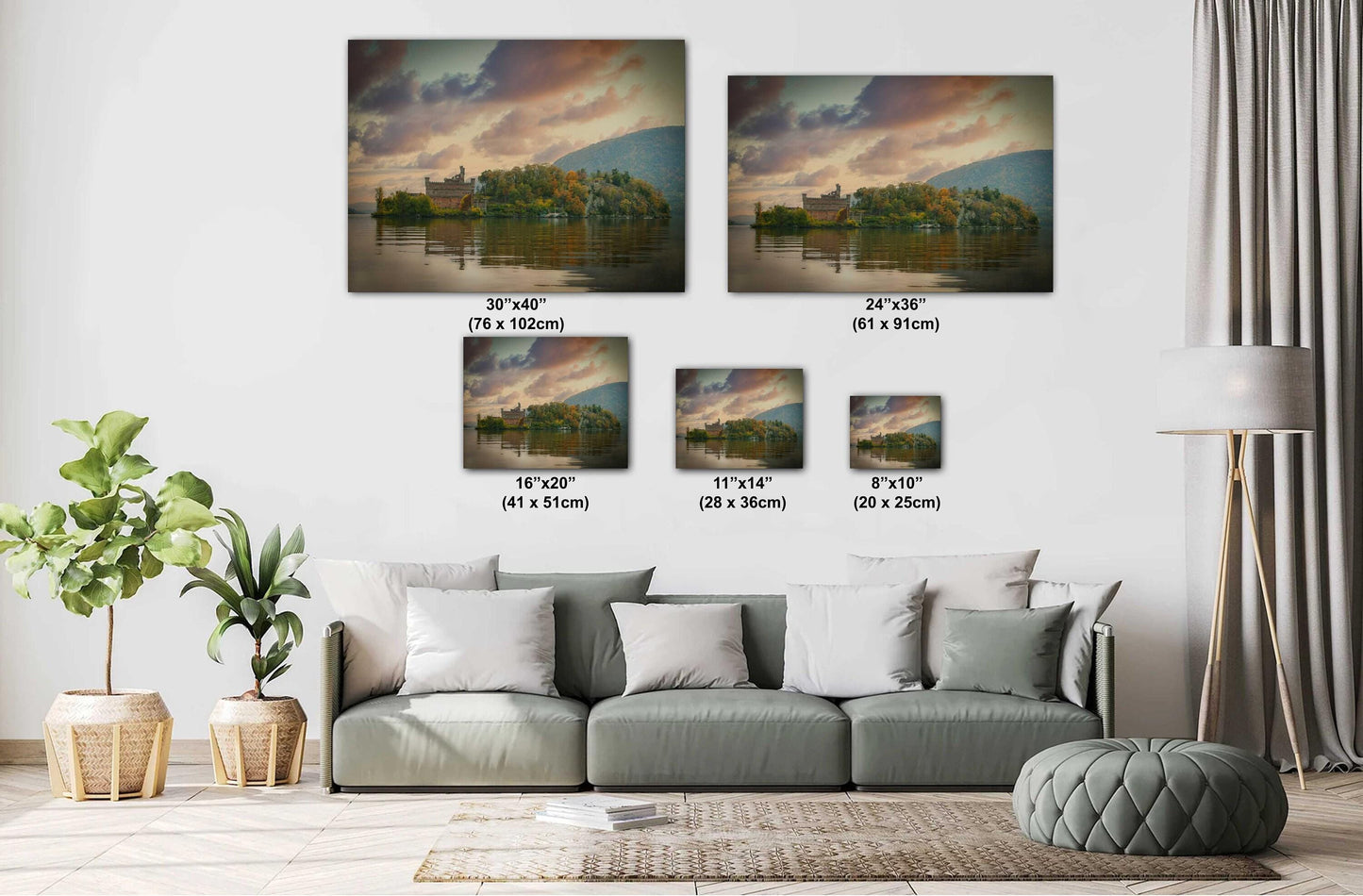 Cloudy sunset over Bannermans Castle Hudson River hudson valley Hudson Valley fall time Bannermans island canvas print metal print wall art