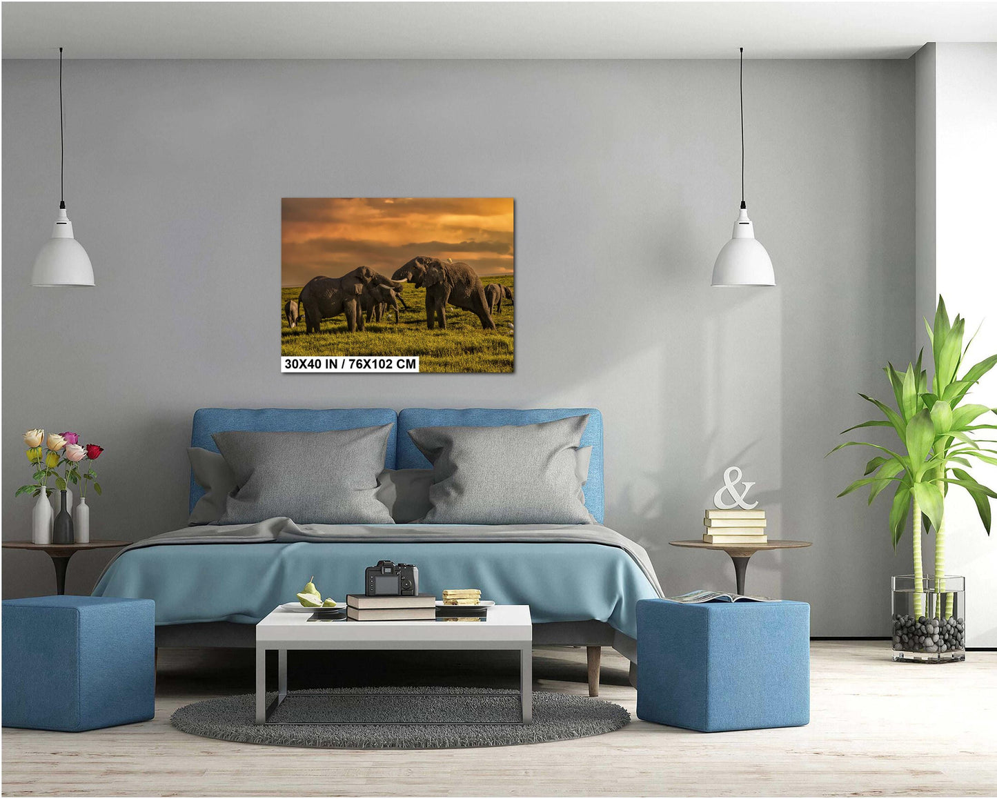 Elephants at Dusk Print - Amboseli Safari Photo | African Wildlife Art Wall Decor