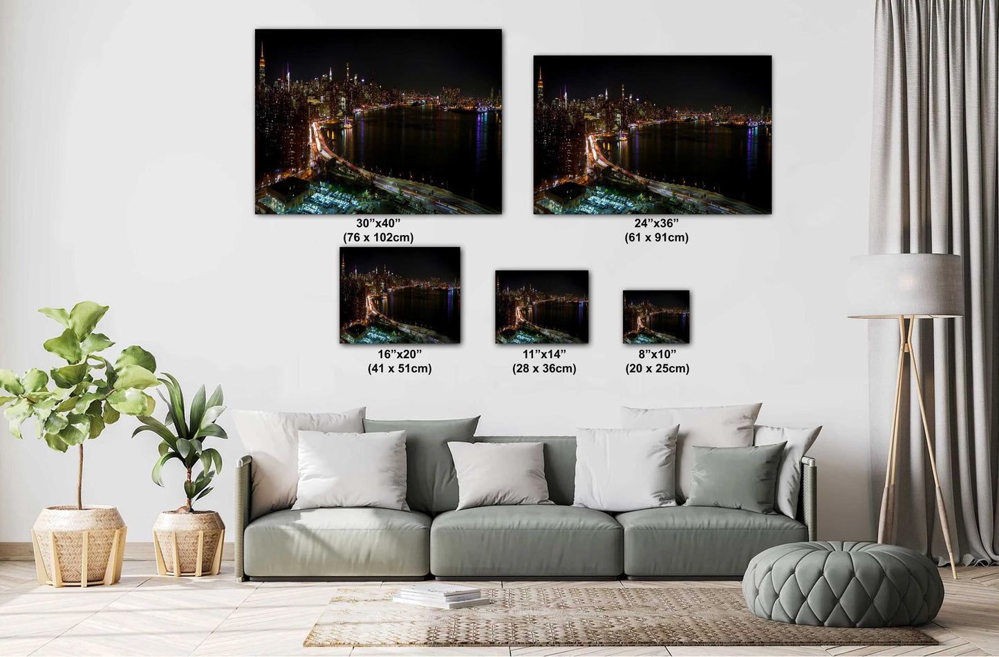 NYC Skyline Night Print - East River View Panoramic Cityscape Canvas Art