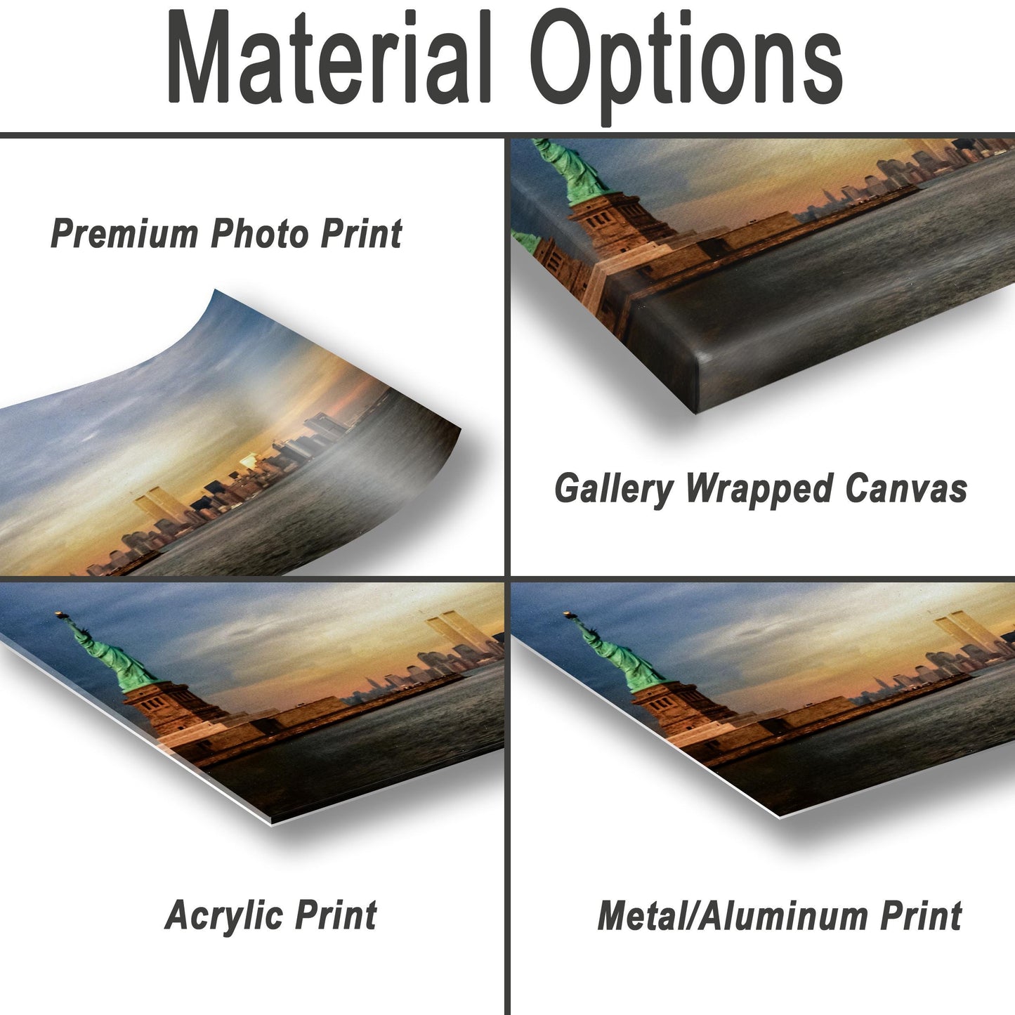 1979 NYC Skyline Print - World Trade Center Art & Lady Liberty Sunset Photo