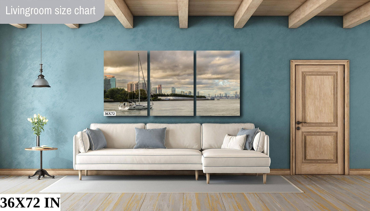East River Sailboat Print – NYC Skyline Art With Williamsburg Bridge Decor