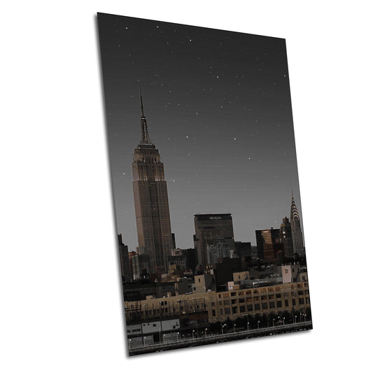 Night view of New York's most famous skyscrapers never to be seen again metal print canvas print color photography night  river