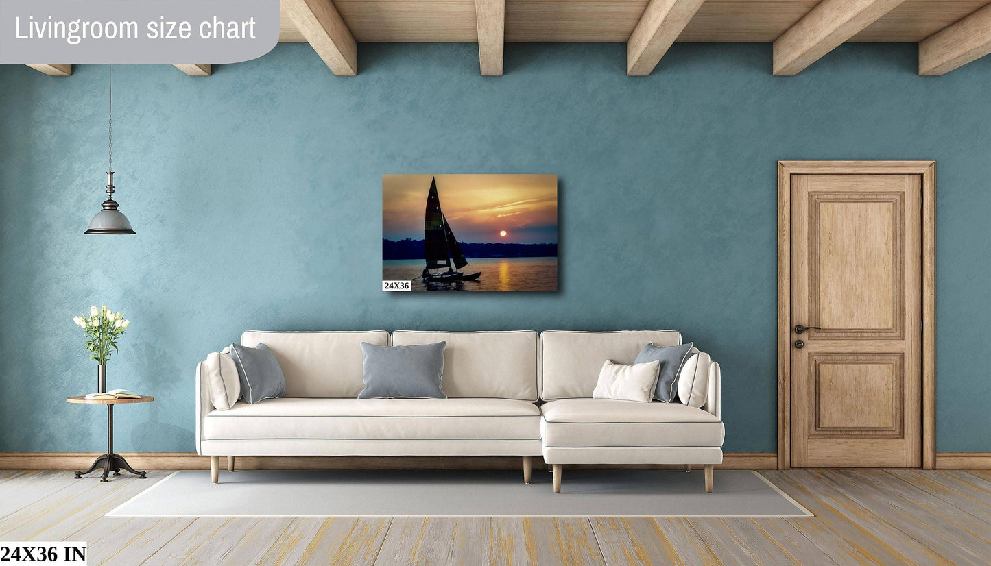 Orange Lake Sunset Canvas - Ready to Hang Canvas Wall Art | Newburgh NY Lake Decor