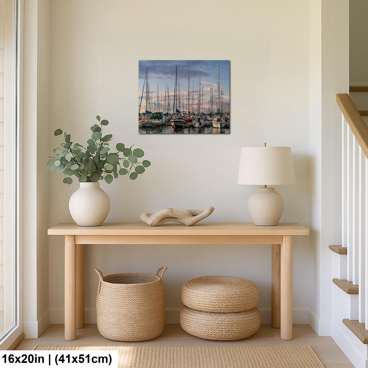 Marina Photo Print, Crowded Sunset Sailboat Harbor, Glossy Paper.