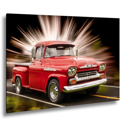 58 Chevy Apache, Retro Candy-Apple Red Pickup Photo, Fine Art Photography Print | Glossy Paper, 8x10-16x20