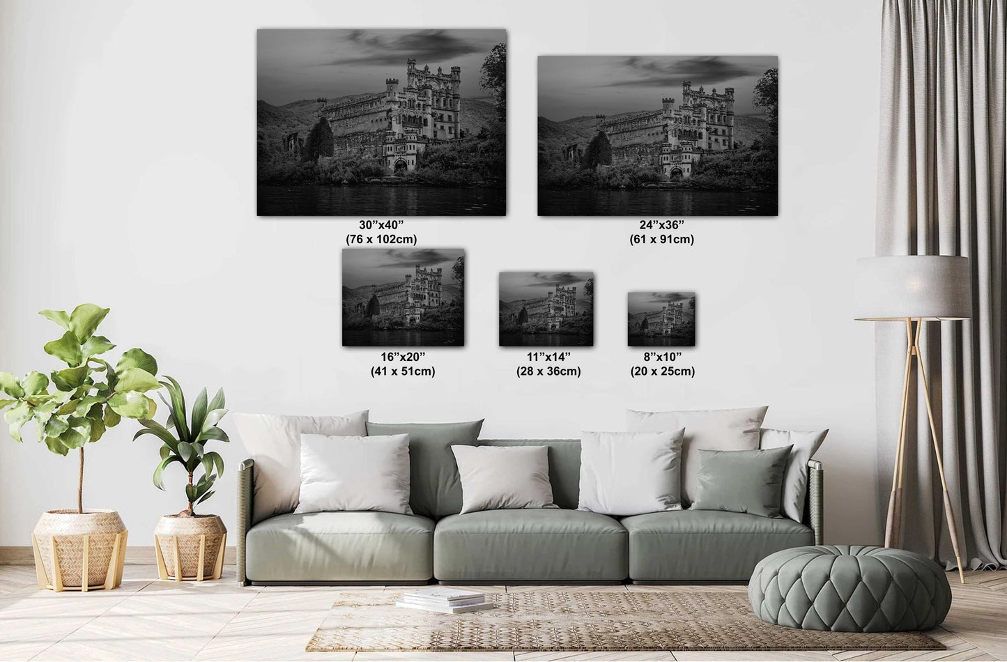Hudson River Wall Art – Bannerman's Castle Ruins Canvas, Monochrome Scenic Decor