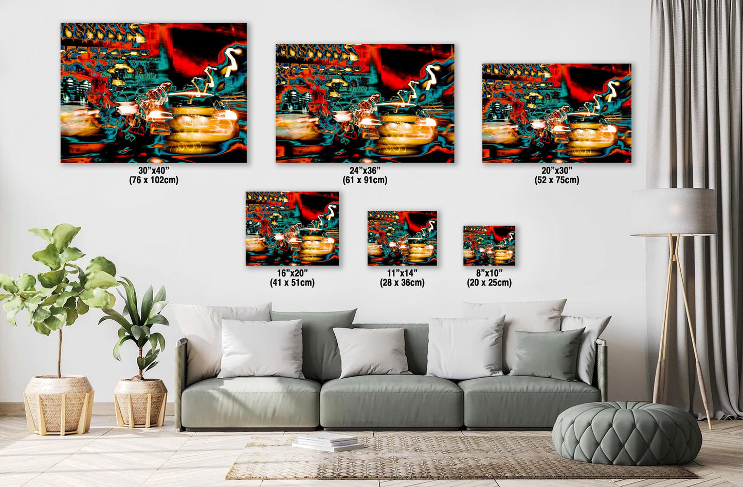 NYC Street Photography Print – Psychedelic Tesla Night Photo Art on 14th Street NYC