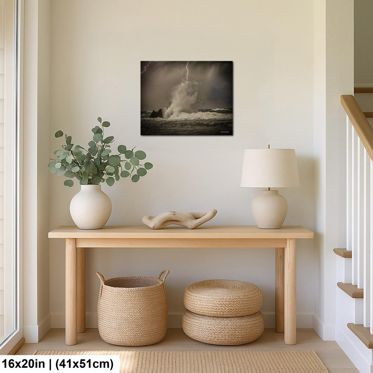 Stormy Ocean Wall Art, Roatan Lightning Over Ocean Dramatic Print