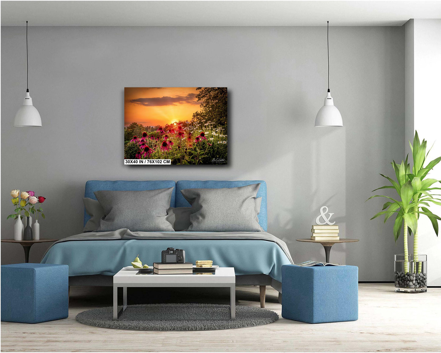 Sunset Flowers Canvas Print - Vibrant Wildflower Wall Art | Ready to Hang Nature Decor