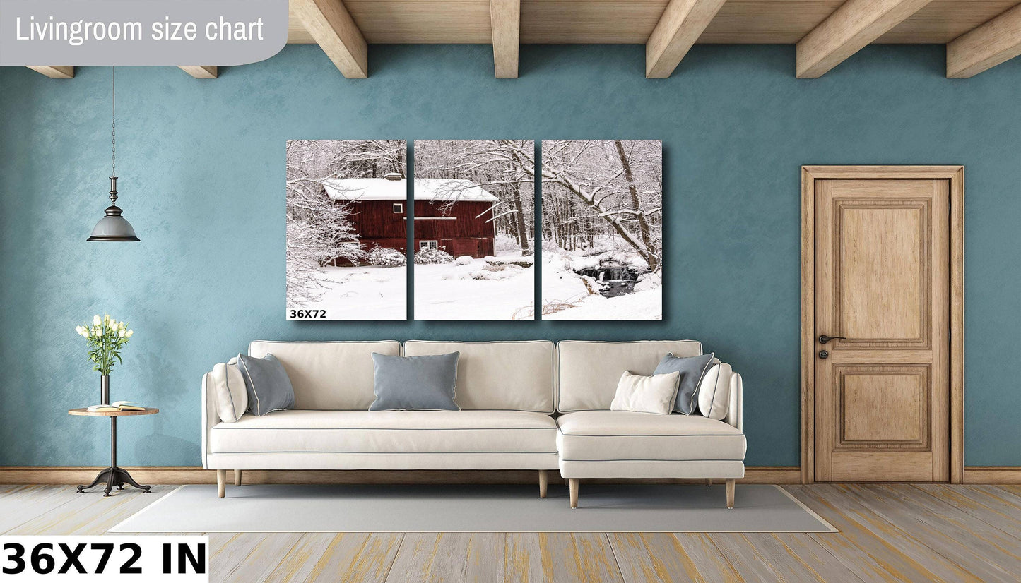 Winter Barn Canvas Print - Rustic Snowy Barn Decor | Ready to Hang Country Wall Art