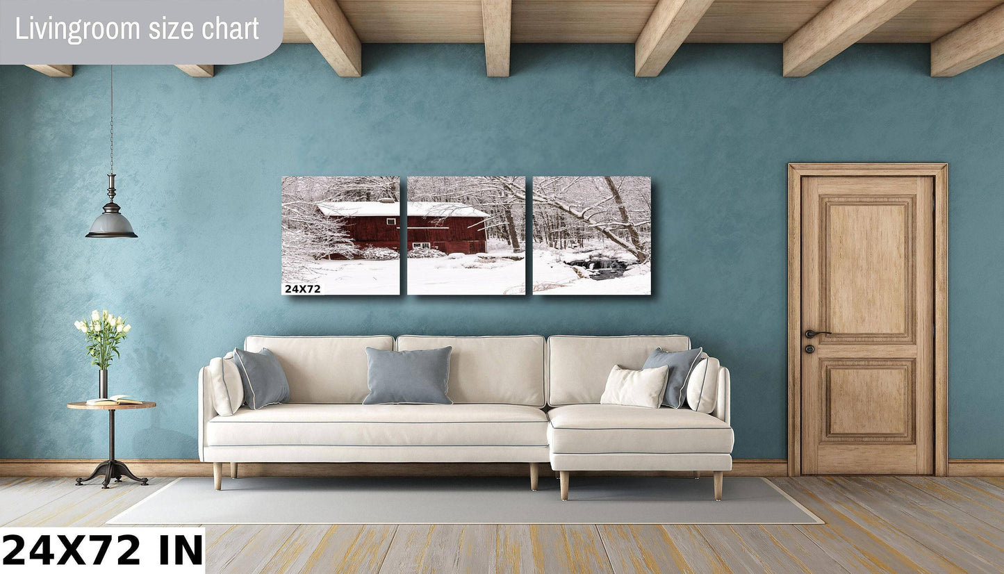 Winter Barn Canvas Print - Rustic Snowy Barn Decor | Ready to Hang Country Wall Art